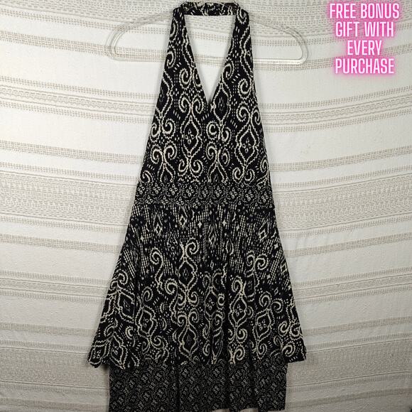 Style & Co Black White Printed 2 Tier Halter Midi Dress Size M - Picture 1 of 7